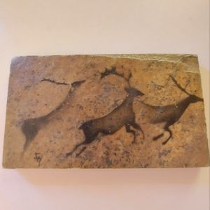 Moving Deer Painting on Stone, Artisan Creation made in Alberta comes with stand